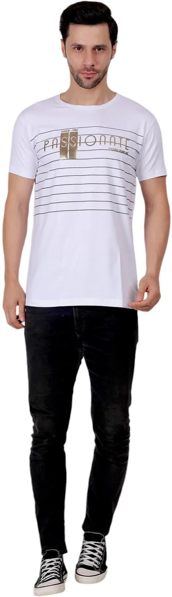White_Printed_Round_Neck_T-Shirt_For_Men