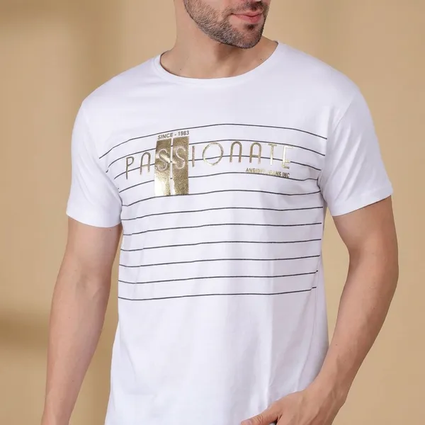 White_Printed_Round_Neck_T-Shirt_For_Men