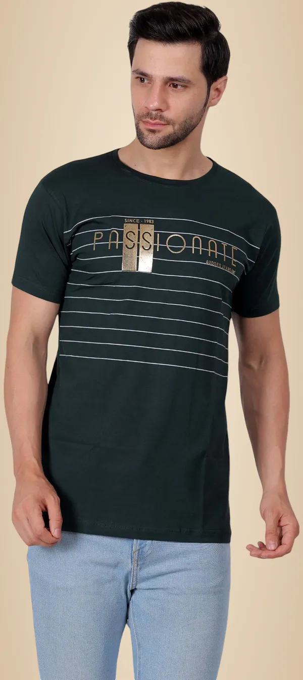Dark_Green_Printed_Round_Neck_T-Shirt_For_Men