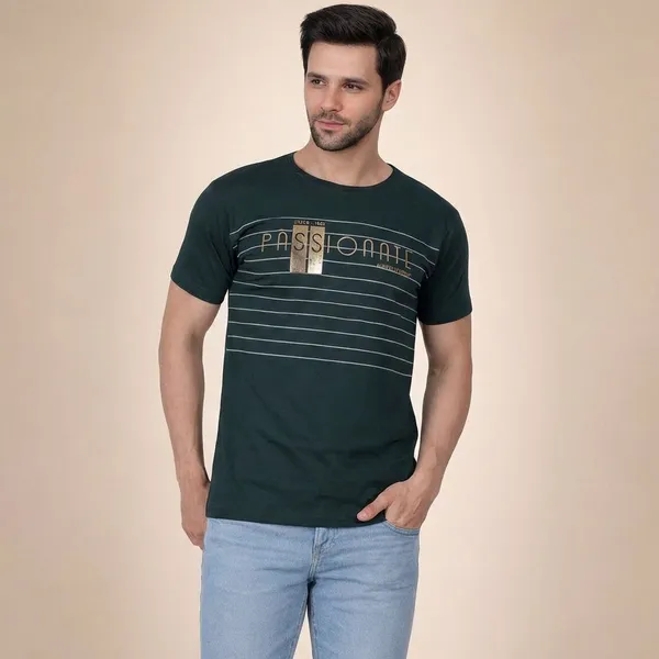 Dark_Green_Printed_Round_Neck_T-Shirt_For_Men