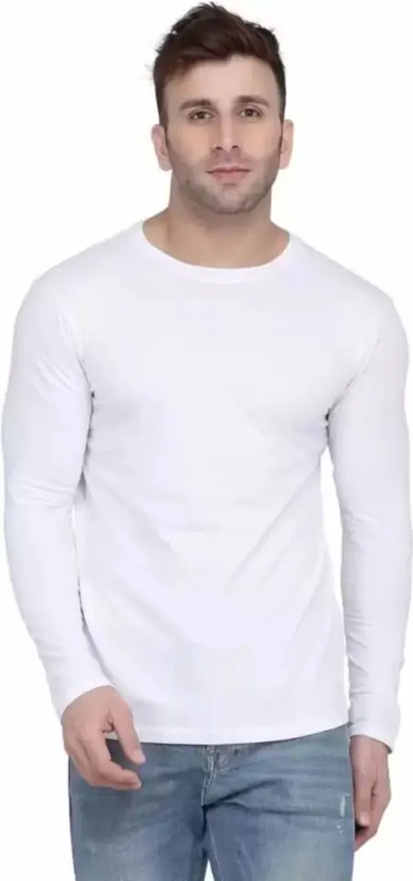 White_Solid_Round_Neck_T-Shirt_For_Men