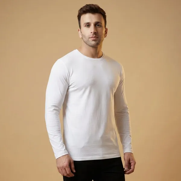 White_Solid_Round_Neck_T-Shirt_For_Men