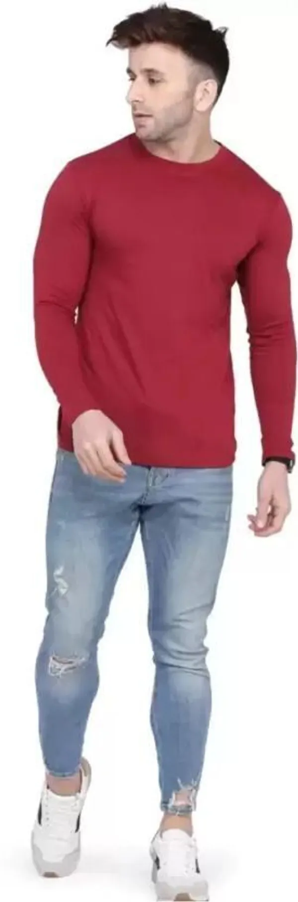Maroon_Solid_Round_Neck_T-Shirt_For_Men