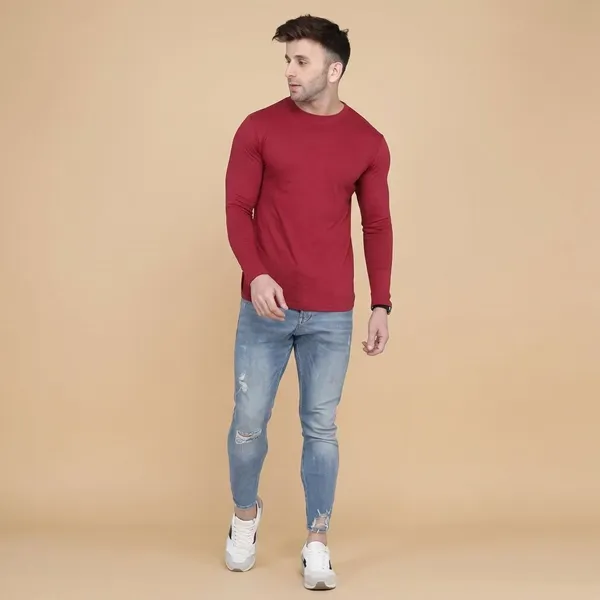 Maroon_Solid_Round_Neck_T-Shirt_For_Men