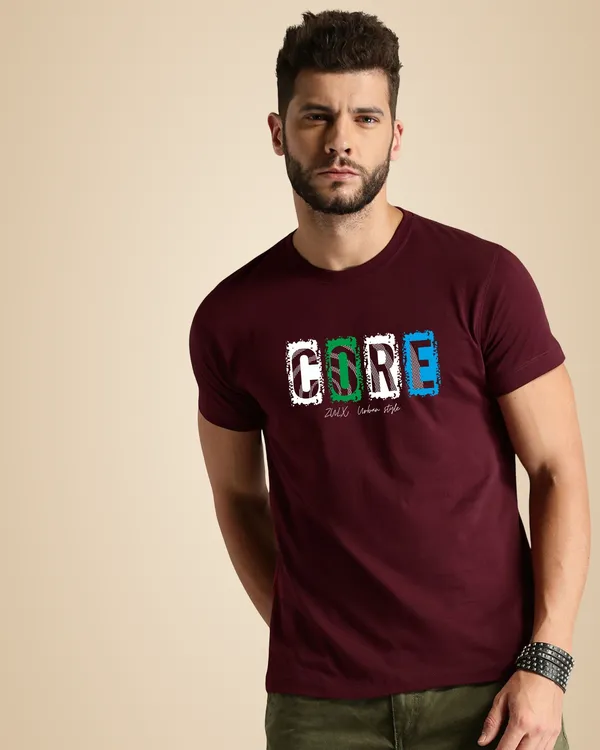 Maroon_Graphic_Print_Crew_Neck_T-Shirt_For_Men