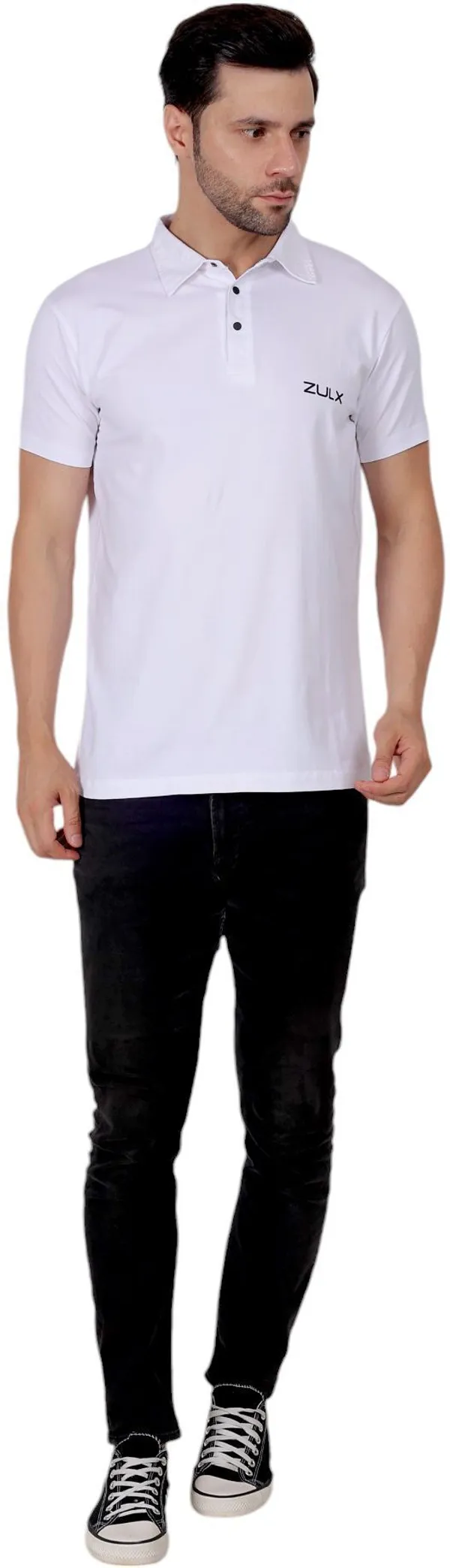 White_Solid_Polo_Neck_T-Shirt_For_Men