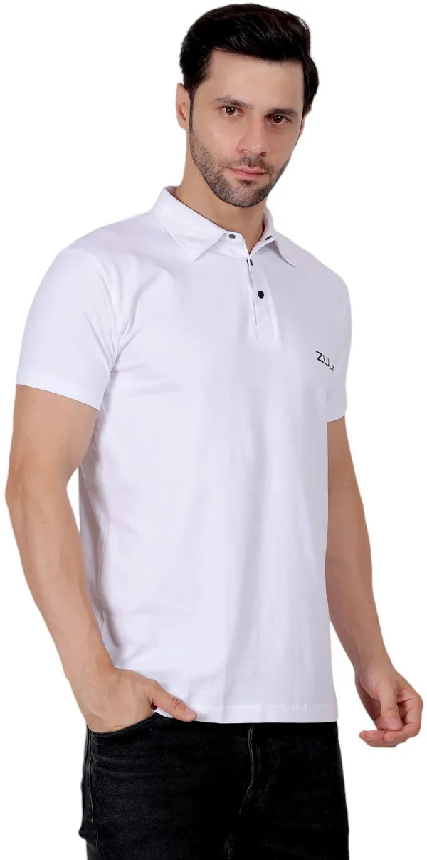 White_Solid_Polo_Neck_T-Shirt_For_Men