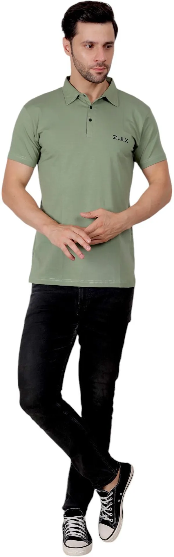 Green_Solid_Polo_Neck_T-Shirt_For_Men
