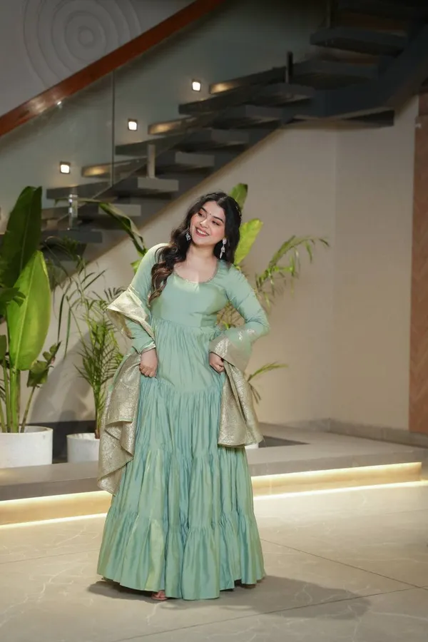 Pale_Green_Pure_Romansilk_Premium_&_Elegant_Anarkali_Kurta_&_Pant_Set_With_Dupatta_For_Women