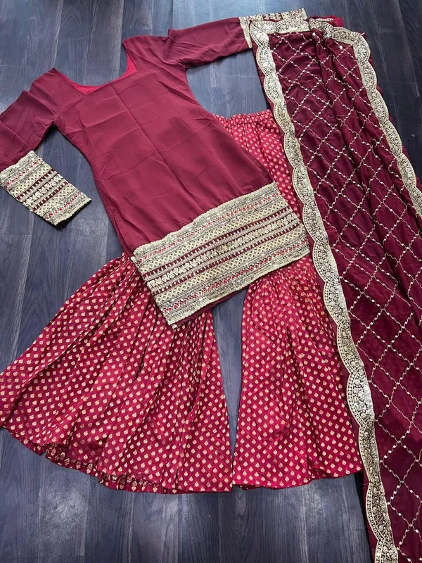 Premium_Faux_Georgette_Sequins_Embroidered_Kurti_Sharara_Dupatta_Set