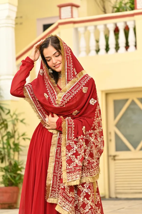 Royal_Maroon_Zari_Sequins_Embroidered_Faux_Blooming_Gown_With_Heritage_Dupatta
