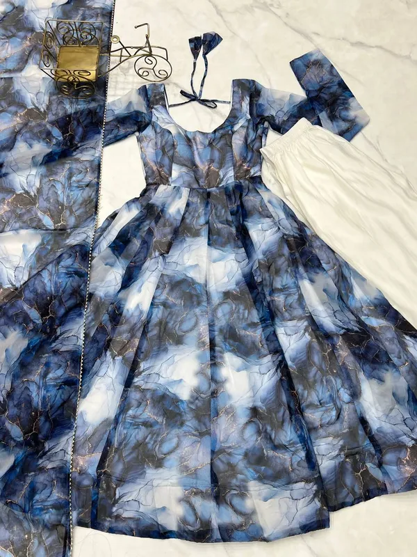 Blue_Pure_Romansilk_Premium_&_Elegant_Anarkali_Kurta_&_Pant_Set_With_Dupatta_For_Women