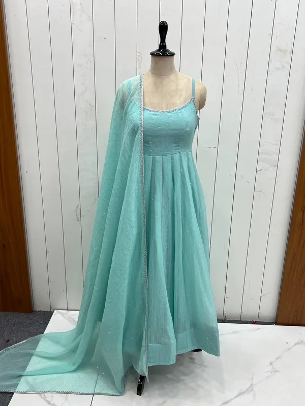 Blue_Pure_Romansilk_Premium_&_Elegant_Anarkali_Kurta_&_Pant_Set_With_Dupatta_For_Women