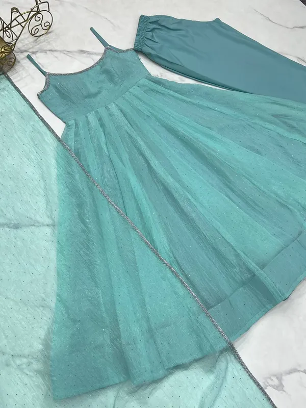 Blue_Pure_Romansilk_Premium_&_Elegant_Anarkali_Kurta_&_Pant_Set_With_Dupatta_For_Women