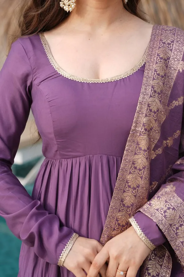 Purple_Pure_Romansilk_Premium_&_Elegant_Anarkali_Kurta_&_Pant_Set_With_Dupatta_For_Women