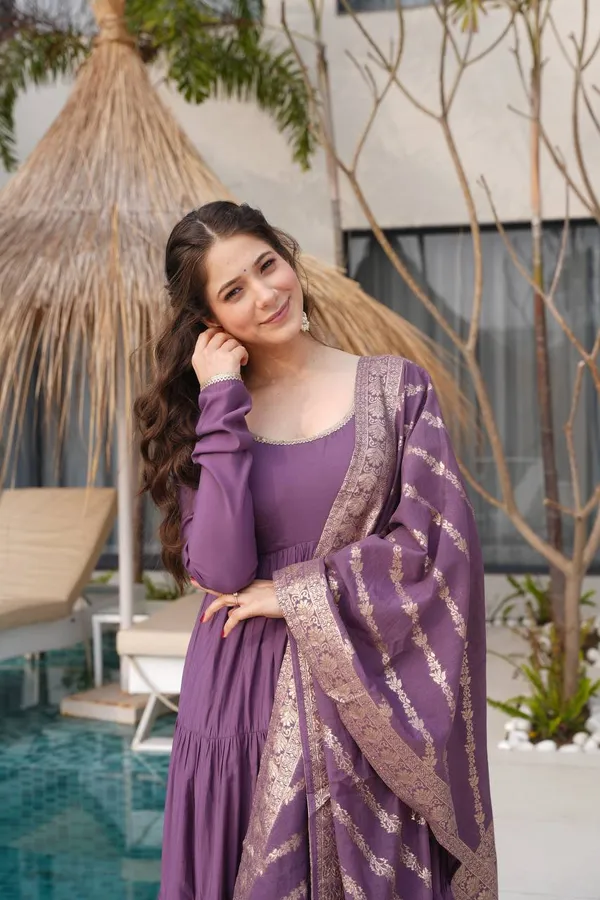 Purple_Pure_Romansilk_Premium_&_Elegant_Anarkali_Kurta_&_Pant_Set_With_Dupatta_For_Women