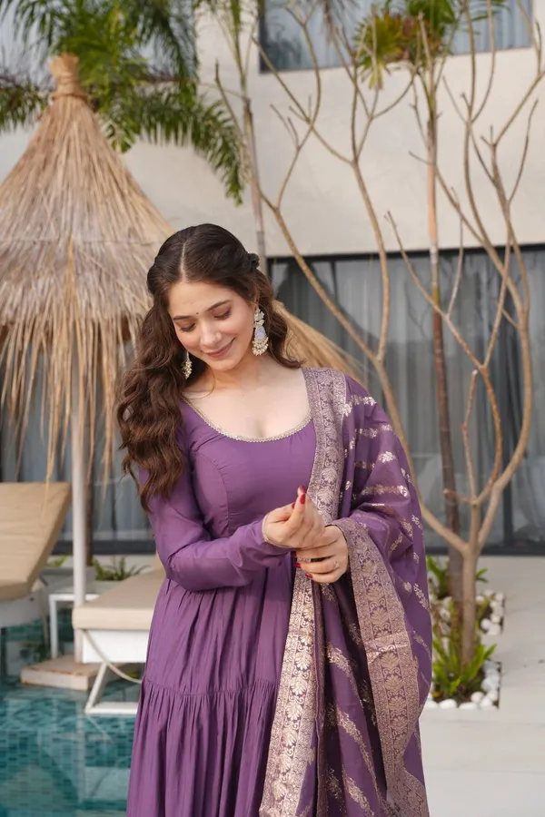 Purple_Pure_Romansilk_Premium_&_Elegant_Anarkali_Kurta_&_Pant_Set_With_Dupatta_For_Women