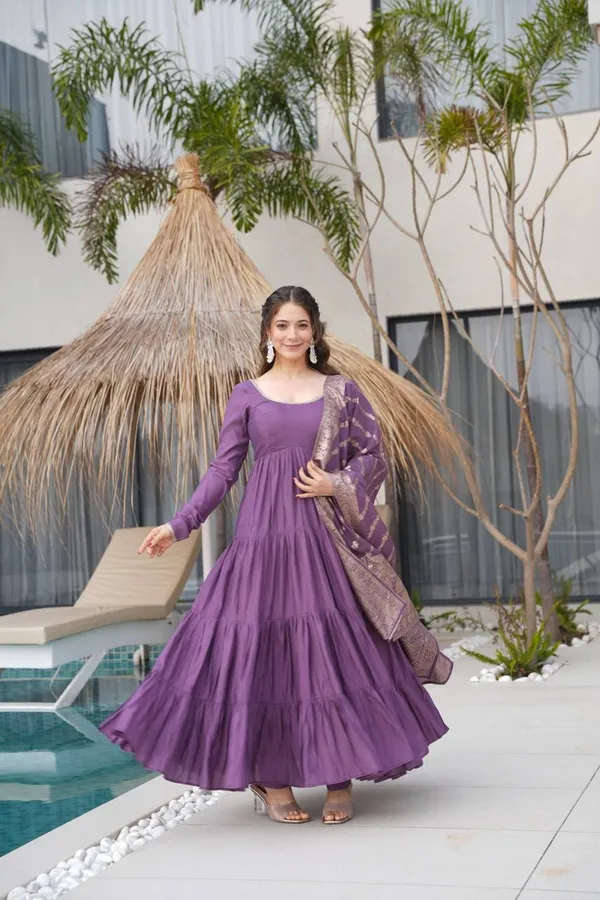 Purple_Pure_Romansilk_Premium_&_Elegant_Anarkali_Kurta_&_Pant_Set_With_Dupatta_For_Women