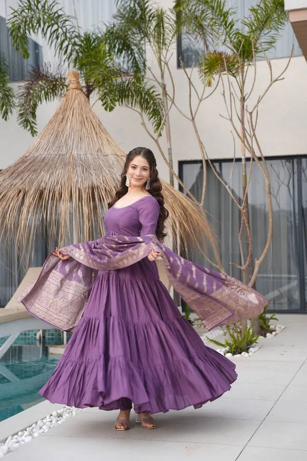 Purple_Pure_Romansilk_Premium_&_Elegant_Anarkali_Kurta_&_Pant_Set_With_Dupatta_For_Women