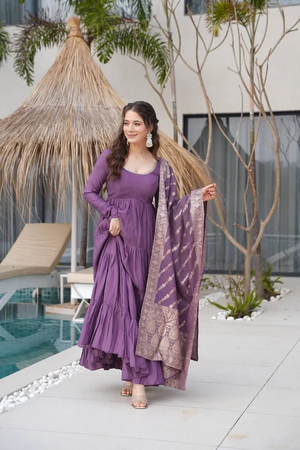Purple_Pure_Romansilk_Premium_&_Elegant_Anarkali_Kurta_&_Pant_Set_With_Dupatta_For_Women