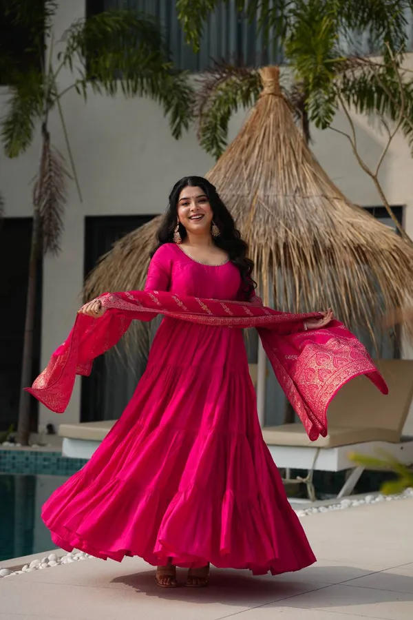 Pink_Pure_Romansilk_Premium_&_Elegant_Anarkali_Kurta_&_Pant_Set_With_Dupatta_For_Women