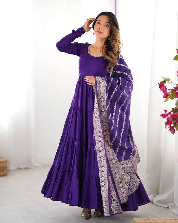 Purple_Pure_Romansilk_Premium_&_Elegant_Anarkali_Kurta_&_Pant_Set_With_Dupatta_For_Women