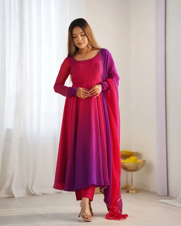 Red_&_Purple_Pure_Romansilk_Premium_&_Elegant_Anarkali_Kurta_&_Pant_Set_With_Dupatta_For_Women