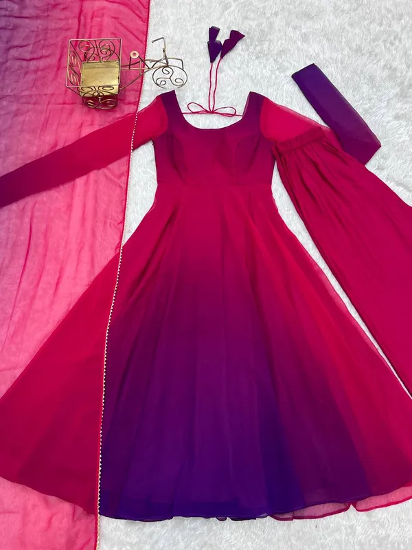 Red_&_Purple_Pure_Romansilk_Premium_&_Elegant_Anarkali_Kurta_&_Pant_Set_With_Dupatta_For_Women