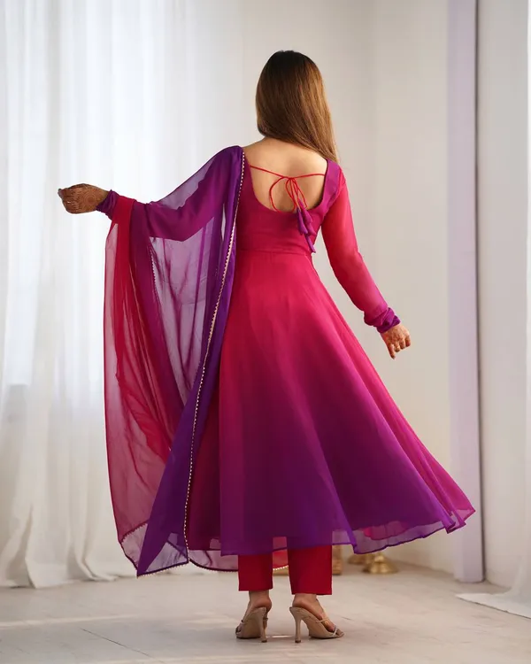 Red_&_Purple_Pure_Romansilk_Premium_&_Elegant_Anarkali_Kurta_&_Pant_Set_With_Dupatta_For_Women