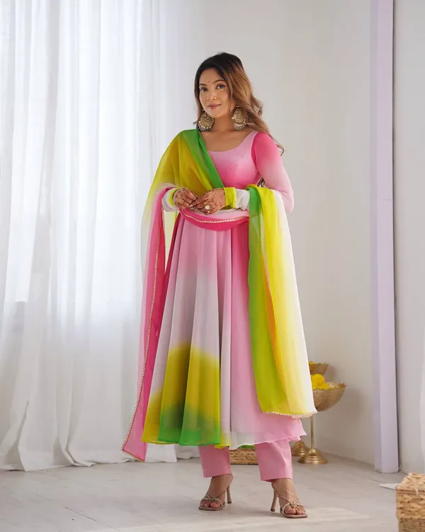Multicolour_Pure_Romansilk_Premium_&_Elegant_Anarkali_Kurta_&_Pant_Set_With_Dupatta_For_Women