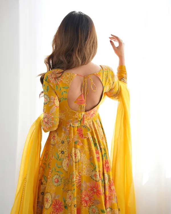 Yellow_Pure_Romansilk_Premium_&_Elegant_Anarkali_Kurta_&_Palazzo_Set_With_Dupatta_For_Women