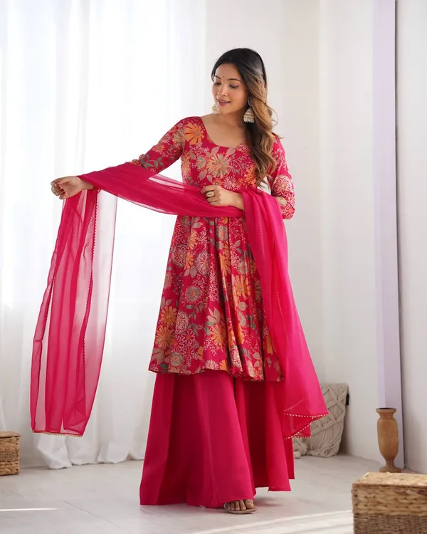 Pink_Pure_Romansilk_Premium_&_Elegant_Anarkali_Kurta_&_Palazzo_Set_With_Dupatta_For_Women