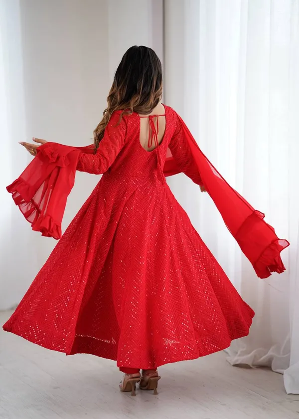 Red_Pure_Romansilk_Premium_&_Elegant_Anarkali_Kurta_&_Pant_Set_With_Dupatta_For_Women