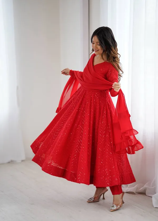 Red_Pure_Romansilk_Premium_&_Elegant_Anarkali_Kurta_&_Pant_Set_With_Dupatta_For_Women