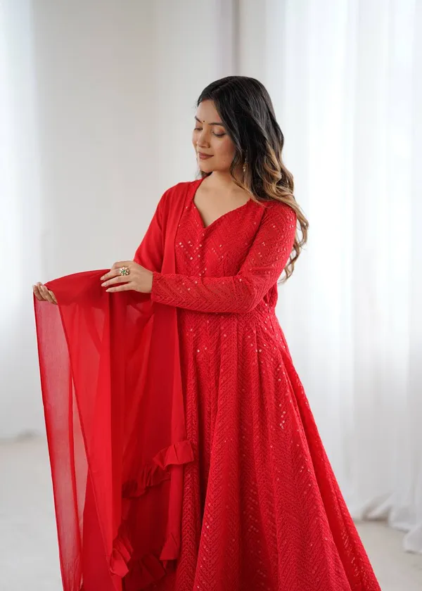 Red_Pure_Romansilk_Premium_&_Elegant_Anarkali_Kurta_&_Pant_Set_With_Dupatta_For_Women
