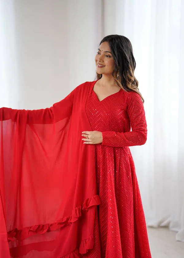 Red_Pure_Romansilk_Premium_&_Elegant_Anarkali_Kurta_&_Pant_Set_With_Dupatta_For_Women