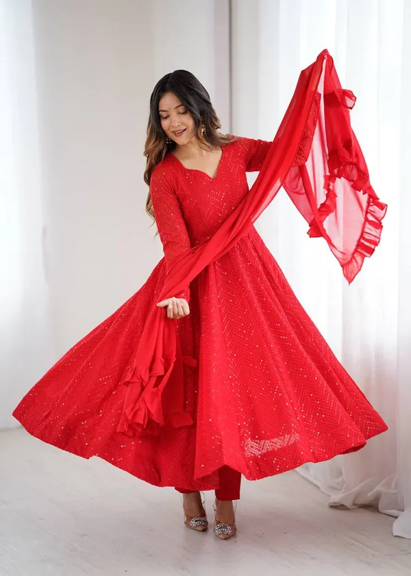 Red_Pure_Romansilk_Premium_&_Elegant_Anarkali_Kurta_&_Pant_Set_With_Dupatta_For_Women