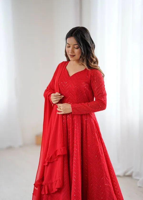 Red_Pure_Romansilk_Premium_&_Elegant_Anarkali_Kurta_&_Pant_Set_With_Dupatta_For_Women