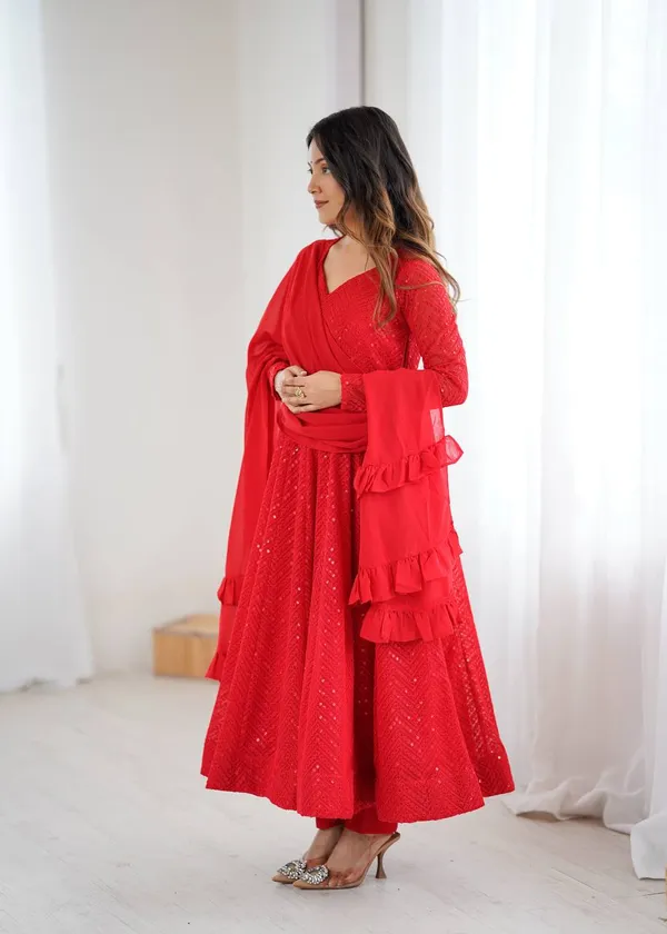 Red_Pure_Romansilk_Premium_&_Elegant_Anarkali_Kurta_&_Pant_Set_With_Dupatta_For_Women