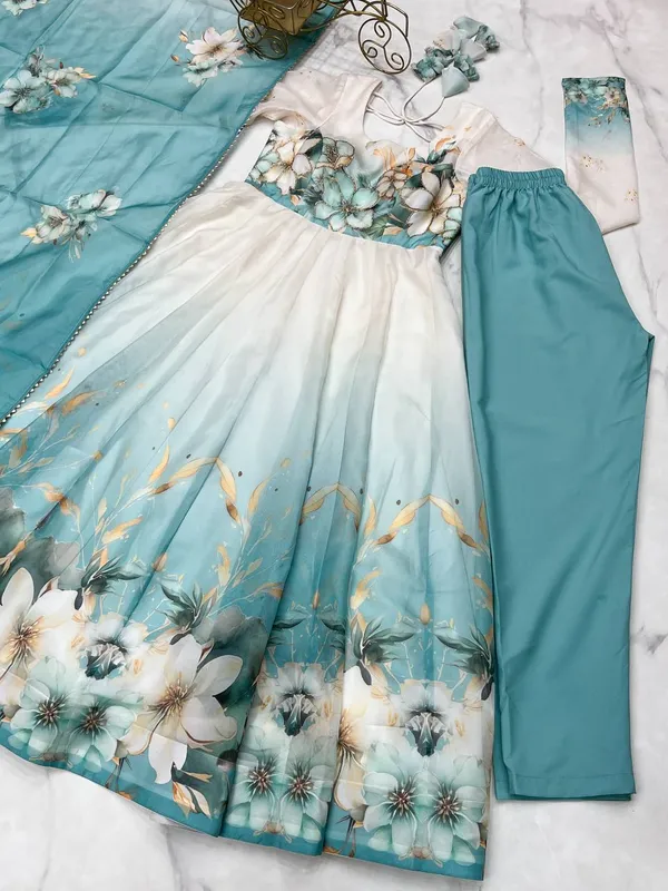 Sky_Blye_&_White_Pure_Romansilk_Premium_&_Elegant_Anarkali_Kurta_&_Pant_Set_With_Dupatta_For_Women