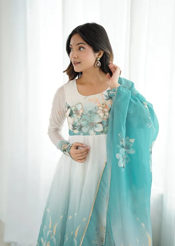 Sky_Blye_&_White_Pure_Romansilk_Premium_&_Elegant_Anarkali_Kurta_&_Pant_Set_With_Dupatta_For_Women