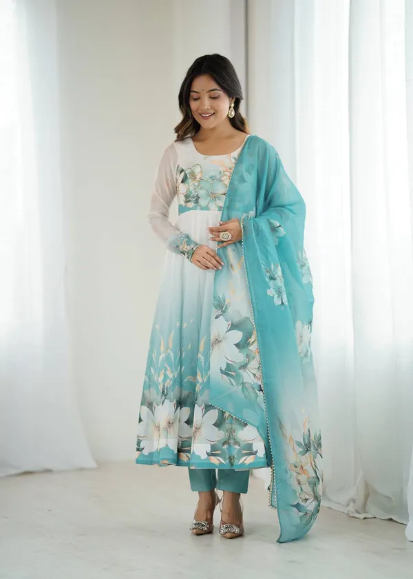 Sky_Blye_&_White_Pure_Romansilk_Premium_&_Elegant_Anarkali_Kurta_&_Pant_Set_With_Dupatta_For_Women