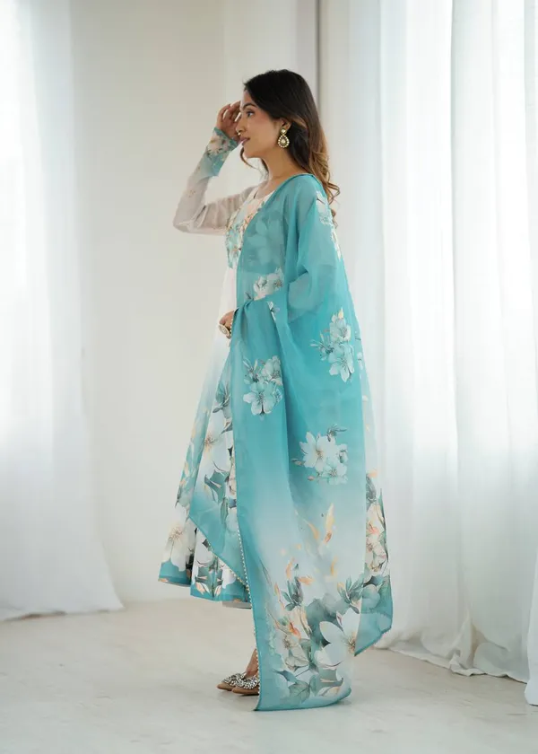 Sky_Blye_&_White_Pure_Romansilk_Premium_&_Elegant_Anarkali_Kurta_&_Pant_Set_With_Dupatta_For_Women
