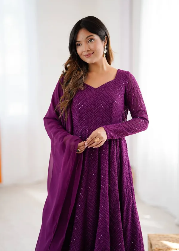 Violet_Pure_Romansilk_Premium_&_Elegant_Anarkali_Kurta_&_Pant_Set_With_Dupatta_For_Women