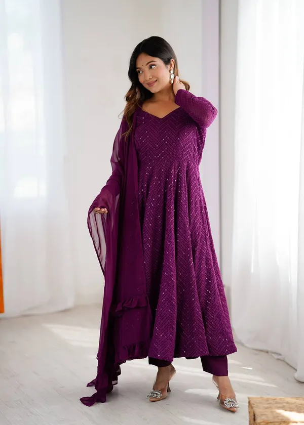 Violet_Pure_Romansilk_Premium_&_Elegant_Anarkali_Kurta_&_Pant_Set_With_Dupatta_For_Women