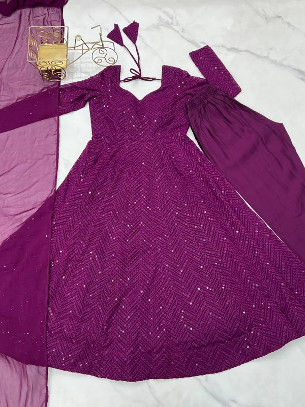 Violet_Pure_Romansilk_Premium_&_Elegant_Anarkali_Kurta_&_Pant_Set_With_Dupatta_For_Women