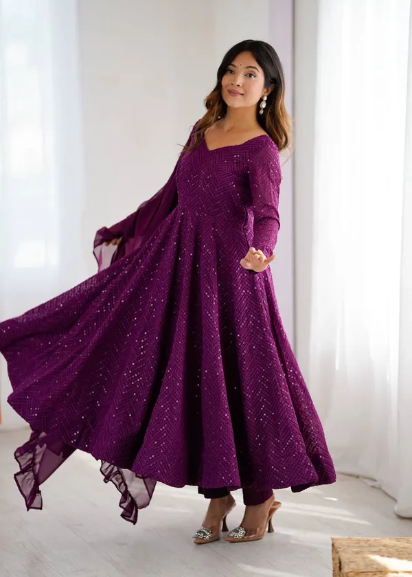 Violet_Pure_Romansilk_Premium_&_Elegant_Anarkali_Kurta_&_Pant_Set_With_Dupatta_For_Women