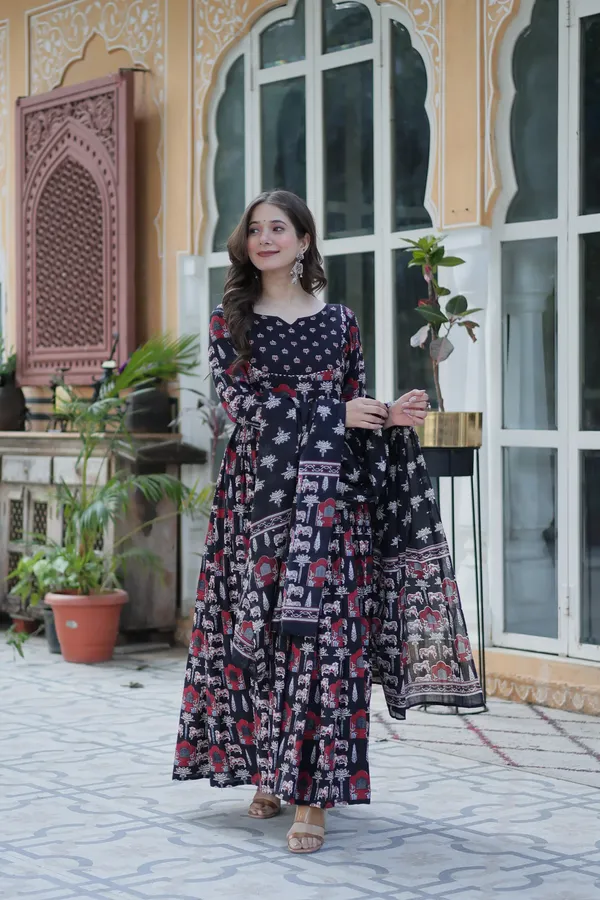 Multicolor_Cotton_Premium_&_Elegant_Anarkali_Kurta_&_Pant_Set_With_Dupatta_For_Women