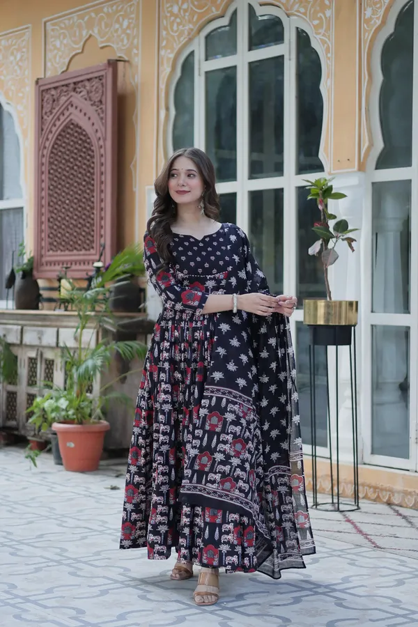 Multicolor_Cotton_Premium_&_Elegant_Anarkali_Kurta_&_Pant_Set_With_Dupatta_For_Women