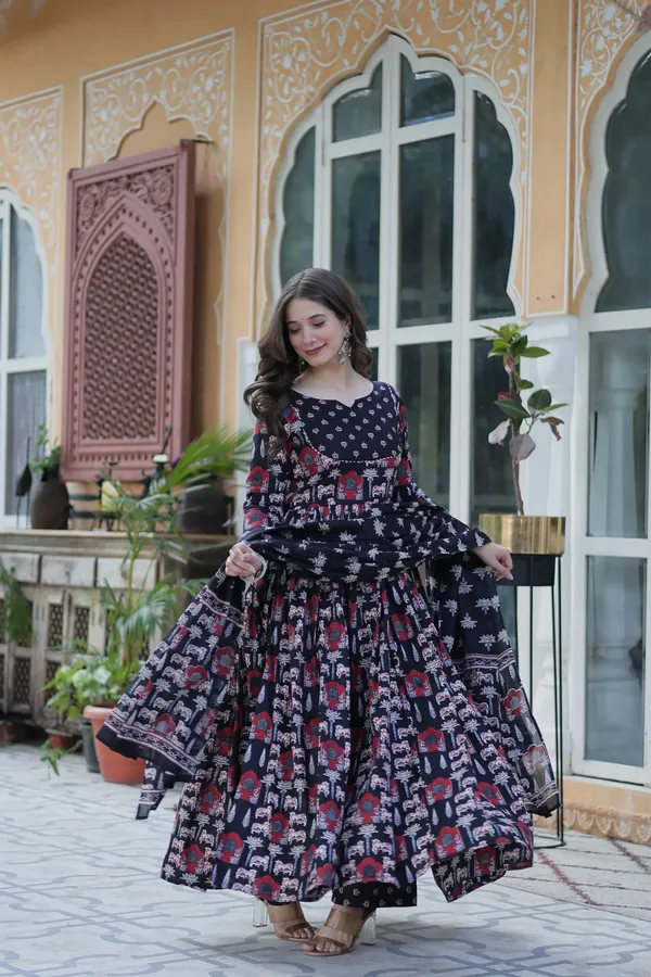 Multicolor_Cotton_Premium_&_Elegant_Anarkali_Kurta_&_Pant_Set_With_Dupatta_For_Women